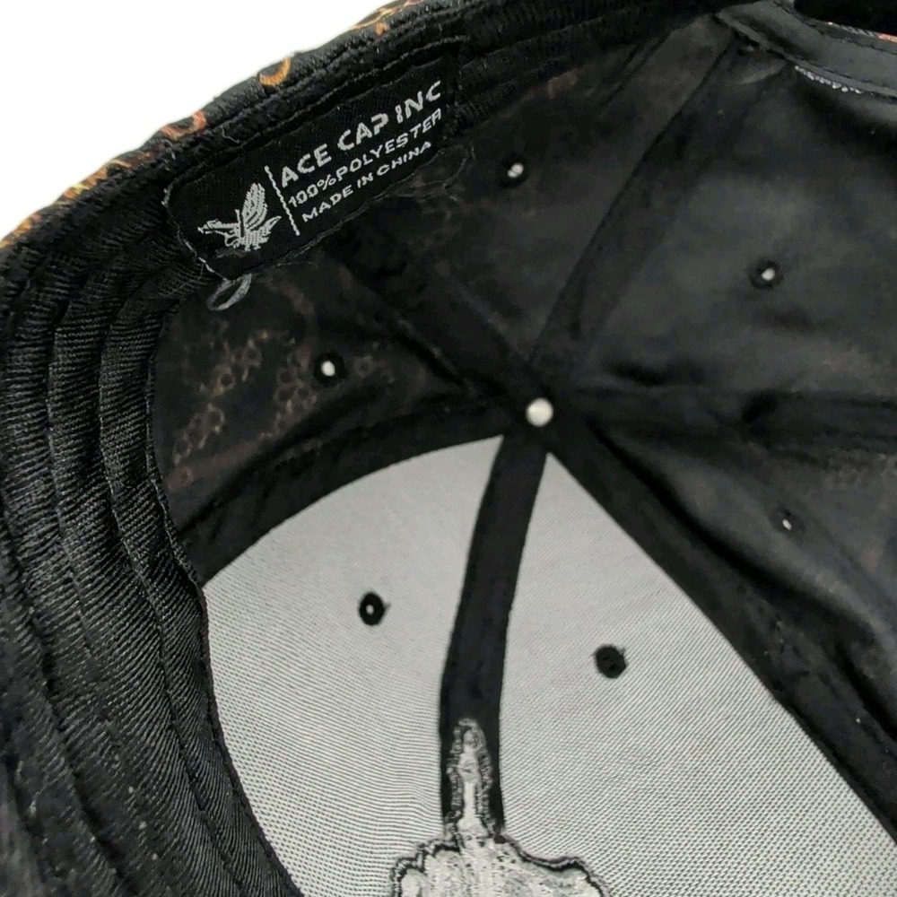 Skeleton Middle Finger Embroidered Hat Chain-Link & Black Flat Bill Snapback Cap - Picture 8 of 11